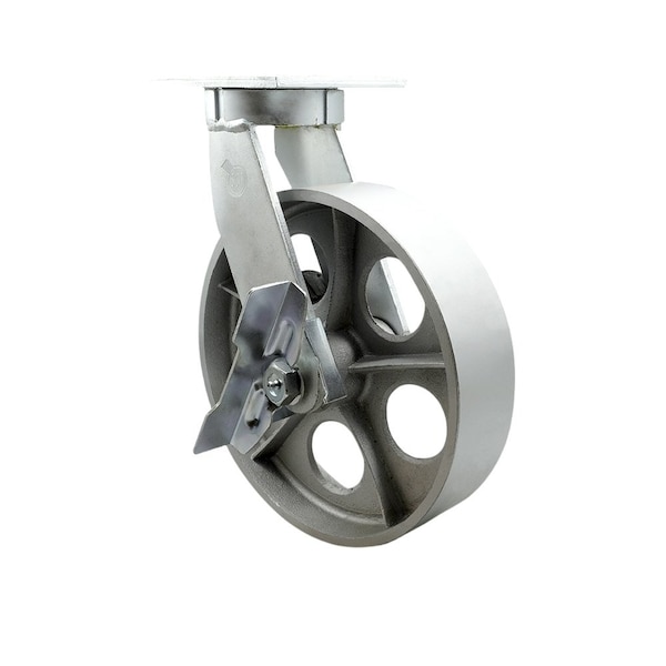 Service Caster 10'' Extra Heavy Duty Semi Steel Cast Iron Wheel Swivel Caster with Brake CRAN-SCC-KP92S1030-SSR-SLB - main